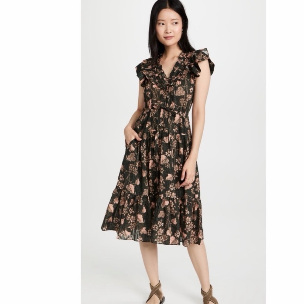 Ulla Johnson | Romina Ruffle Floral Print Dress in Balsam, size 6 - Picture 14 of 16